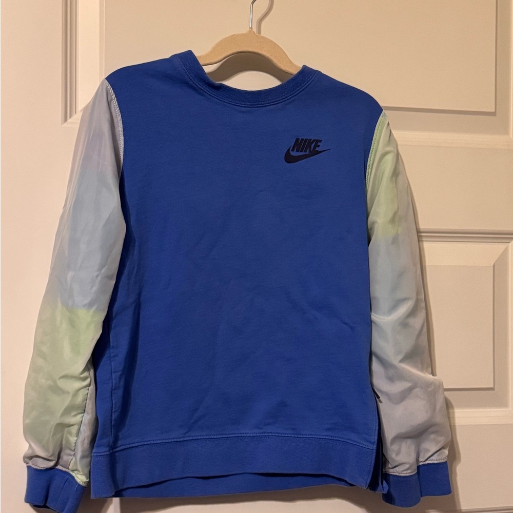 Kids Nike Blue Sweatshirt with Multicolor Sleeves